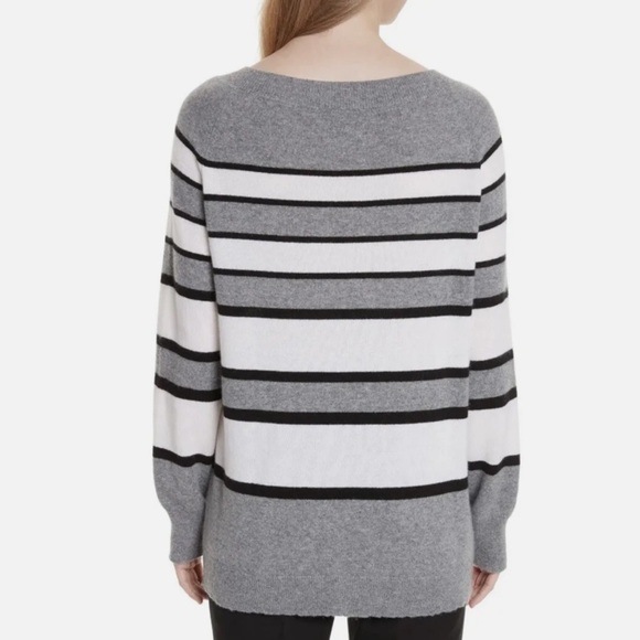 Equipment | Cashmere Striped, Neutral Minimalist Long Line Sweater - Picture 12 of 13